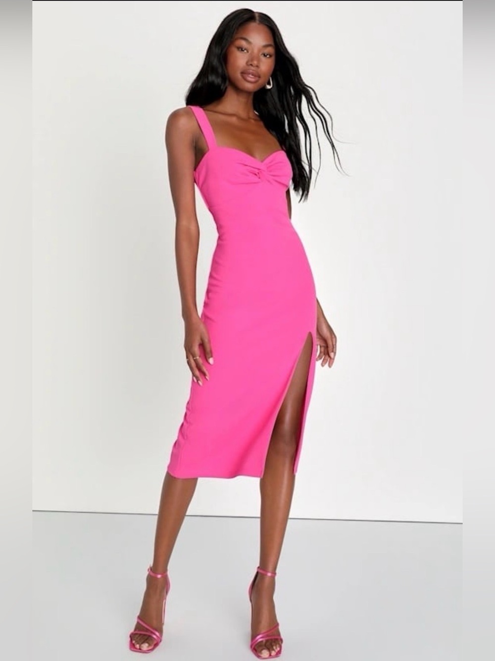 Lulu’s Pink Midi full length hot pink dress size large
